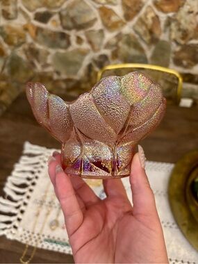 Vintage LE Smith Iridescent Pink Glass Decorative Dish